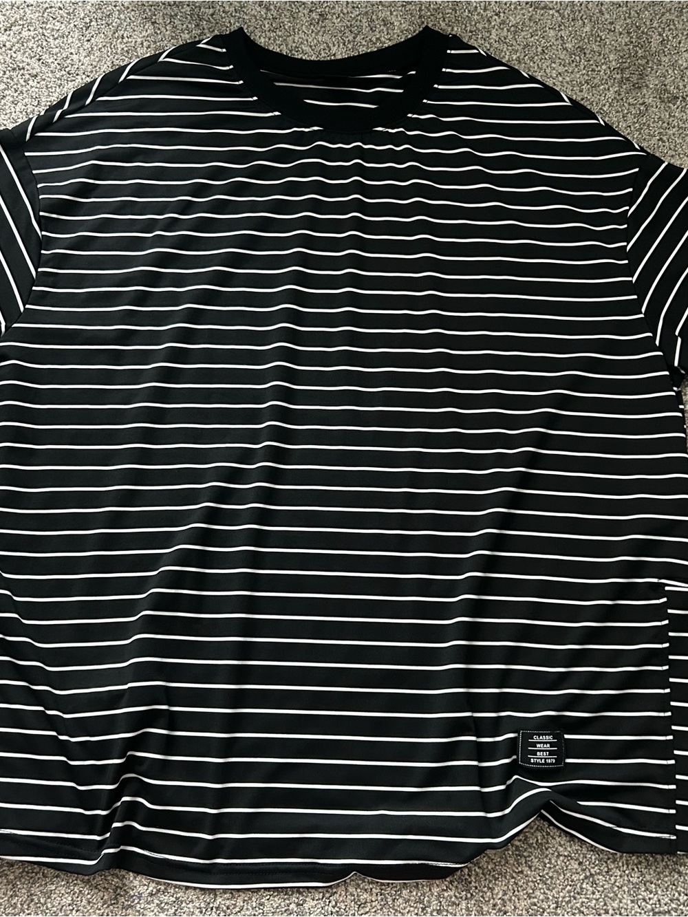 SHEIN Black and White Striped Short Sleeve Crew Neck Tee